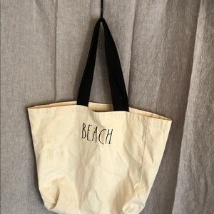 NWOT - Rae Dunn Cream Beach Tote with Black Handles